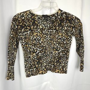 VTG Talbots Womens Small Leopard Cheetah‎ Print Merino Wool Crop Sweater